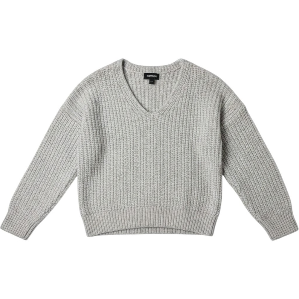 Express Women's XS Gray Chunky Knit Sweater V-Neck Soft Cozy Business Casual